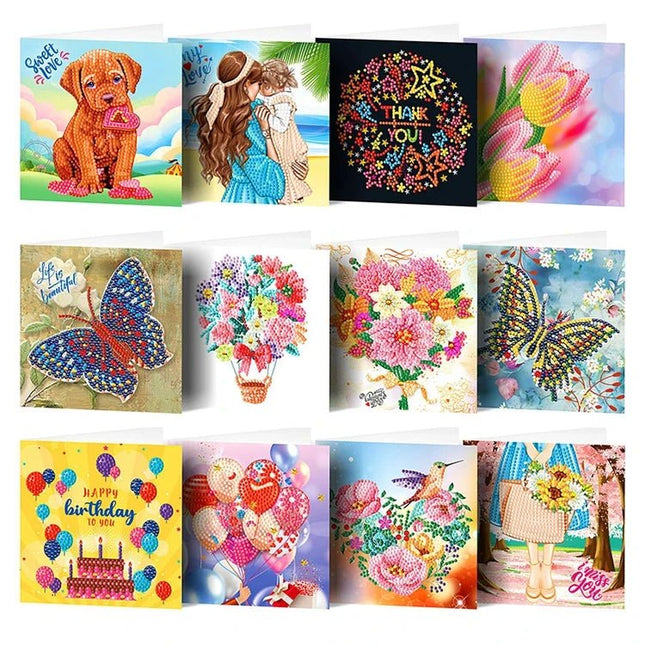 12 x Grusskarte verschiedene Anlässe - Diamond Painting