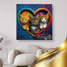 3 Kätzchen im bunten Herzrahmen - 5D DIY Diamond Painting