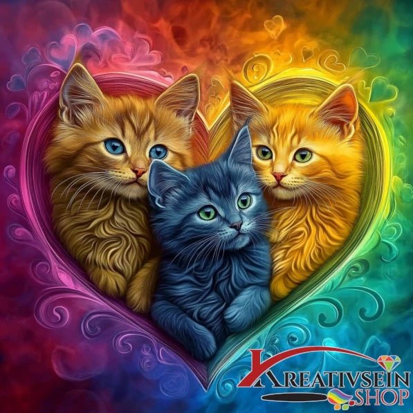3 Kätzchen im Herz - 5D DIY Diamond Painting