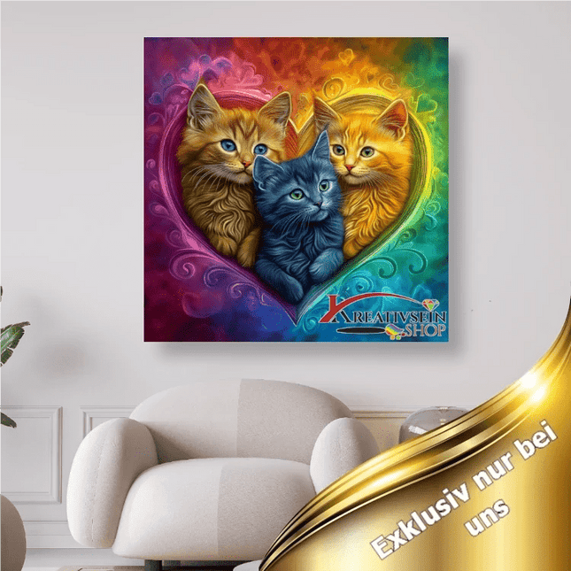 3 Kätzchen im Herz - 5D DIY Diamond Painting