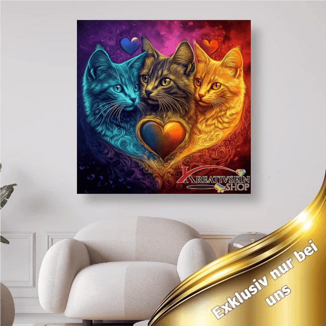 3 Katzen als Herz - 5D DIY Diamond Painting