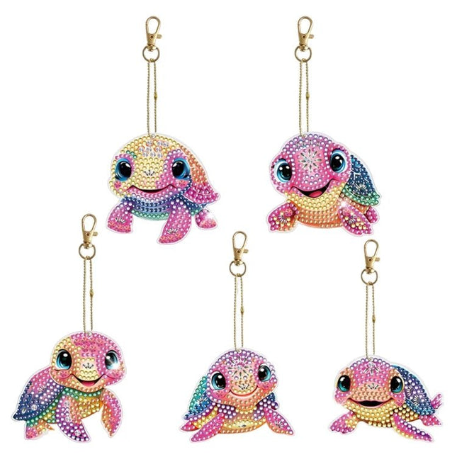 5 x bunte Schildkröte Schlüsselanhänger - Diamond Painting
