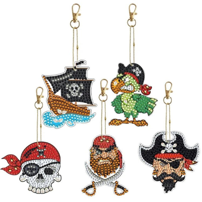 5 x Piraten Schlüsselanhänger - Diamond Painting