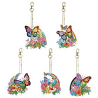 5 x Schmetterling und Blumen Schlüsselanhänger - Diamond Painting