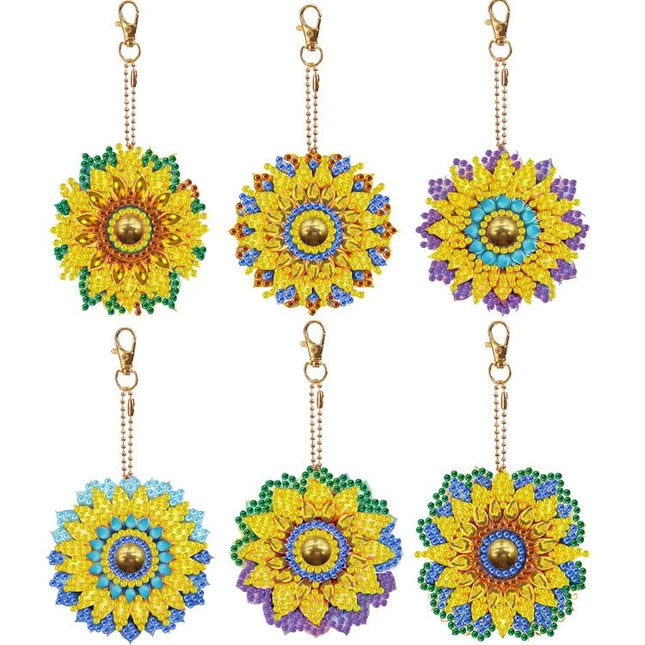 6 x Blume gelb Schlüsselanhänger - Diamond Painting