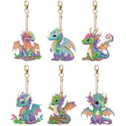 6 x bunte Drachen Schlüsselanhänger - Diamond Painting