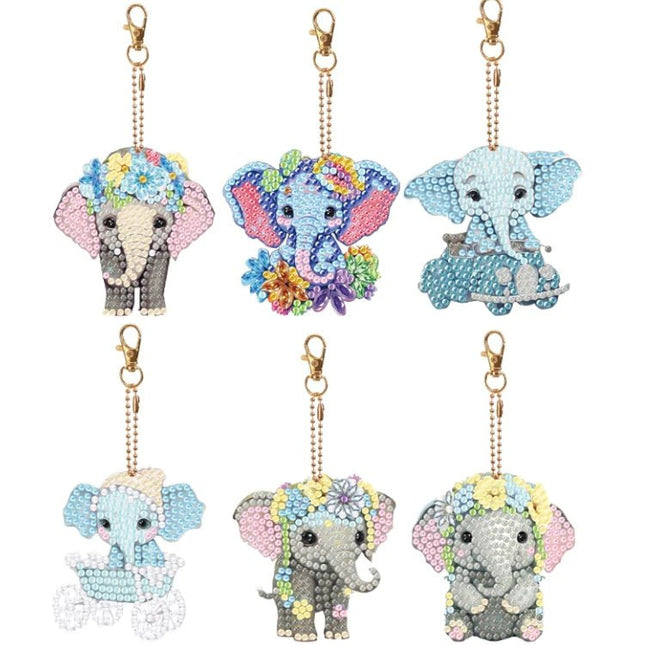 6 x Elefant Schlüsselanhänger - Diamond Painting
