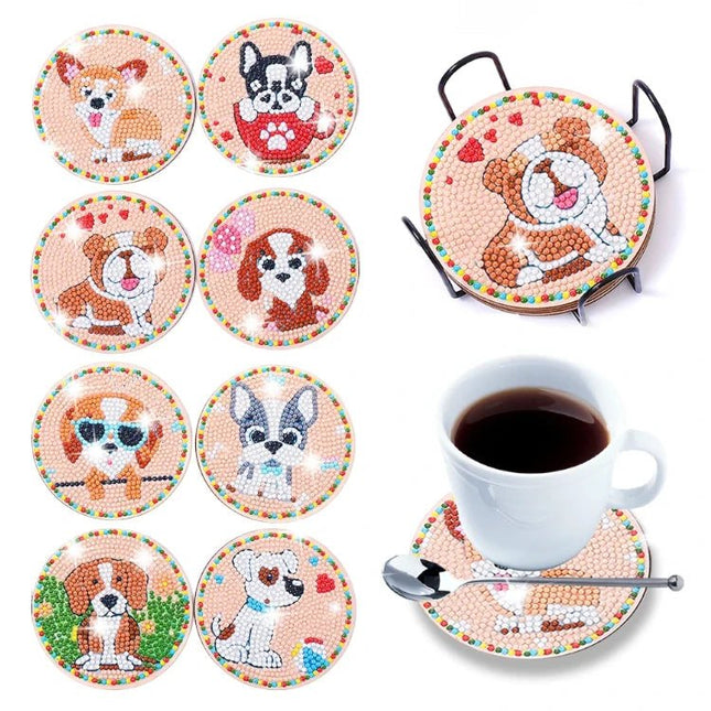 8 x süsse Hunde Untersetzer - Diamond Painting