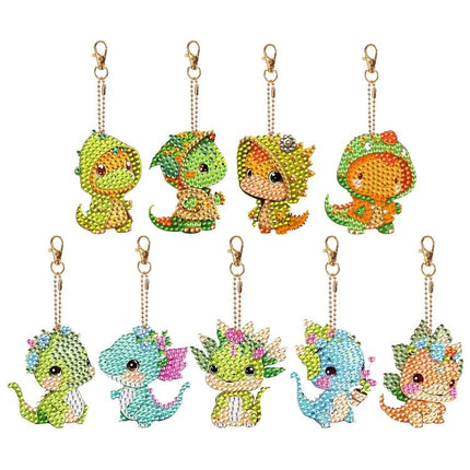 9 x Dinos Schlüsselanhänger - Diamond Painting