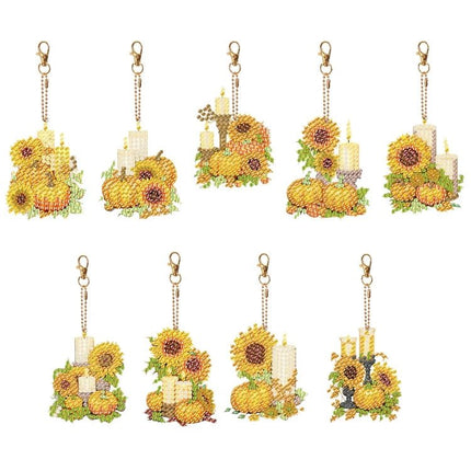 9 x Sonnenblumen und Kürbis Schlüsselanhänger - Diamond Painting