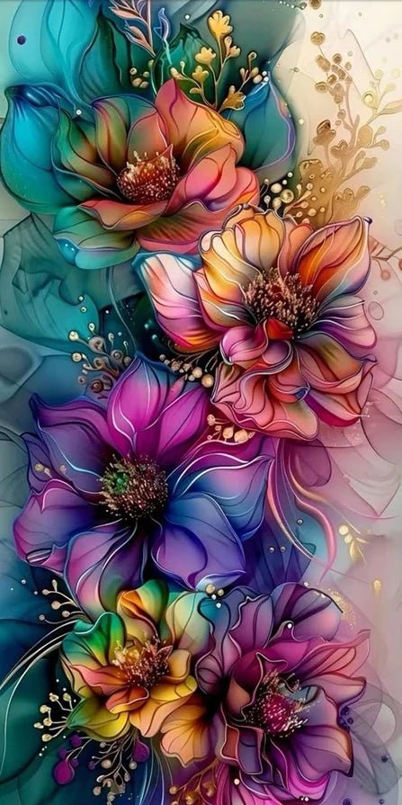 Abstrakte bunte Blumen - 5D DIY Diamond Painting