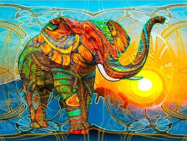 Abstrakter Elefant im Sonnenuntergang - Voll AB 5D DIY Diamond Painting