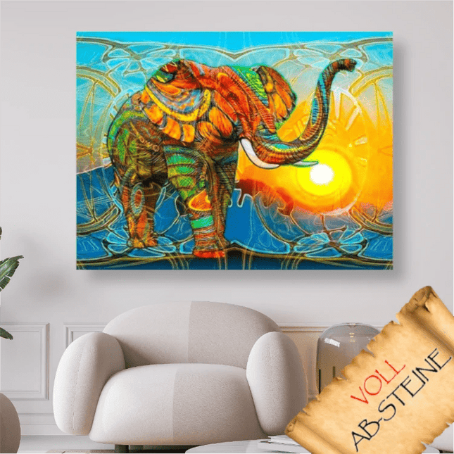 Abstrakter Elefant im Sonnenuntergang - Voll AB 5D DIY Diamond Painting