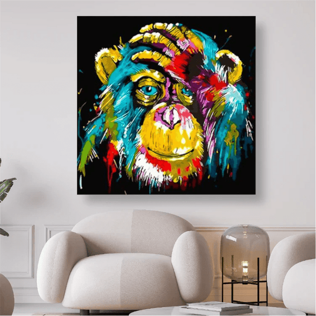 Affe hält sich Hand vor Gesicht Abstrakt bunt - 5D DIY Diamond Painting