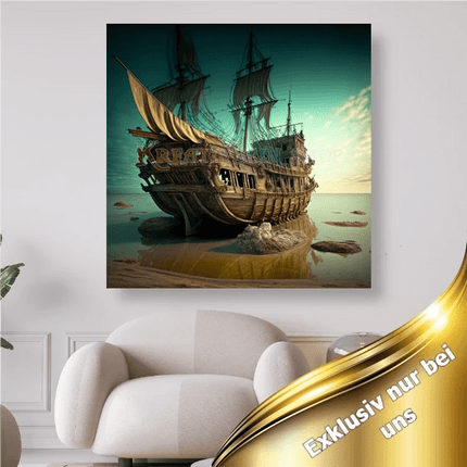 Altes Segelschiff am Strand - 5D DIY Diamond Painting
