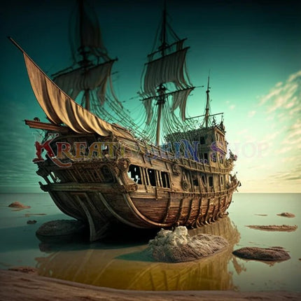Altes Segelschiff am Strand - 5D DIY Diamond Painting