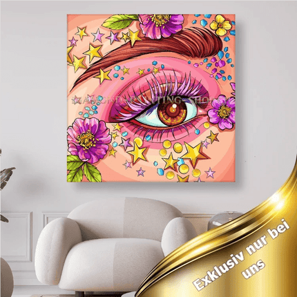 Auge mit Blumen und Sternen - 5D DIY Diamond Painting