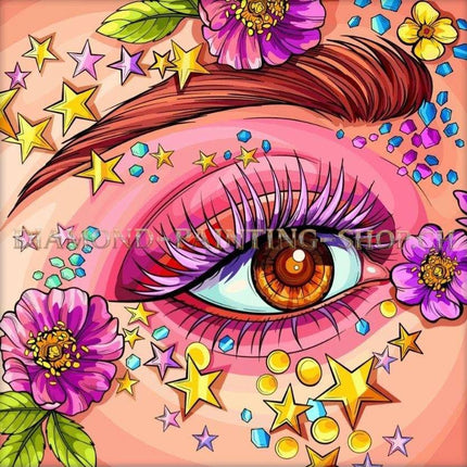 Auge mit Blumen und Sternen - 5D DIY Diamond Painting