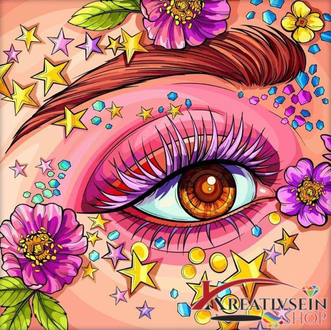 Auge mit Blumen und Sternen - Malen nach Zahlen