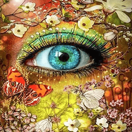 Auge mit Schmetterlingen und Blumen - 5D DIY Diamond Painting