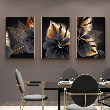 Blätter in Gold und Schwarz - 5D DIY Diamond Painting