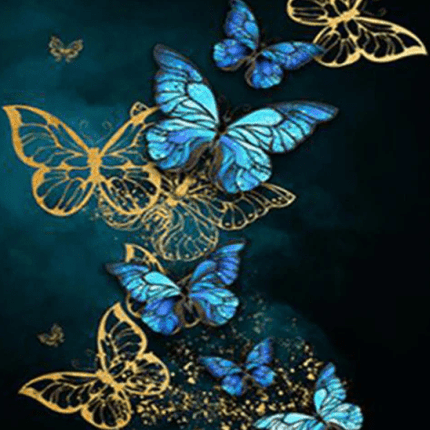 Blaue und goldene Schmetterlinge - 5D DIY Diamond Painting
