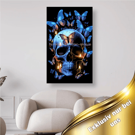 Blauer Schädel mit Schmetterlingen - 5D DIY Diamond Painting