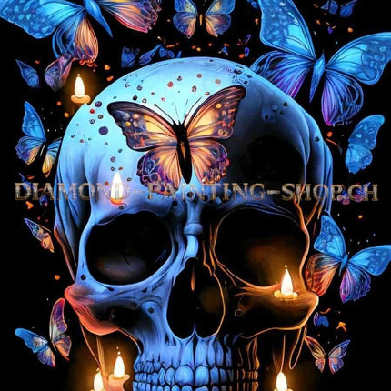 Blauer Schädel mit Schmetterlingen - 5D DIY Diamond Painting