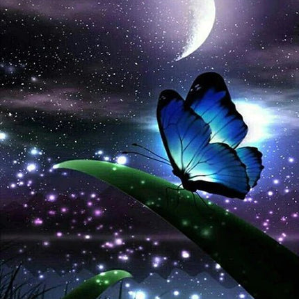 Blauer Schmetterling in der Nacht - 5D DIY Diamond Painting