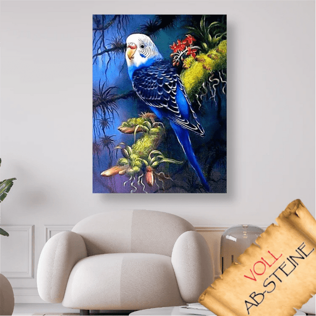 Blauer Wellensittich sitzt auf Ast - Voll AB 5D DIY Diamond Painting