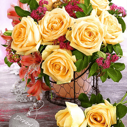Blumenstrauss mit gelben Rosen - 5D DIY Diamond Painting