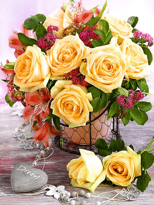 Blumenstrauss mit gelben Rosen - 5D DIY Diamond Painting