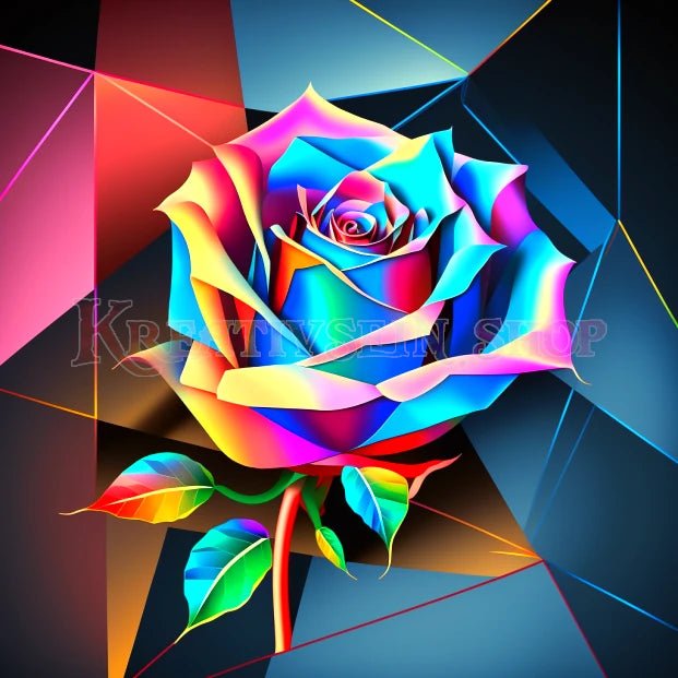 Bunte Rose auf geometrischem Hintergrund - 5D DIY Diamond Painting