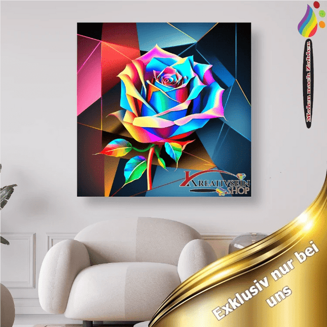 Bunte Rose auf geometrischem Hintergrund - Malen nach Zahlen