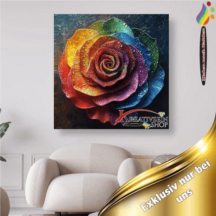 Bunte Rosenblüte mit Tropfen - Malen nach Zahlen