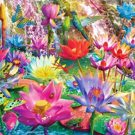 Bunte Seerosen mit vielen Tieren - Voll AB 5D DIY Diamond Painting