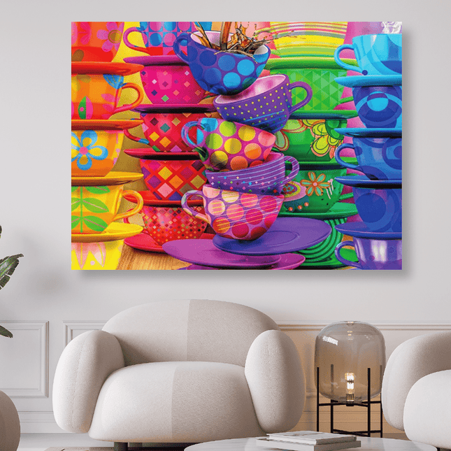 Bunte Tassen und Teller gestapelt - 5D DIY Diamond Painting