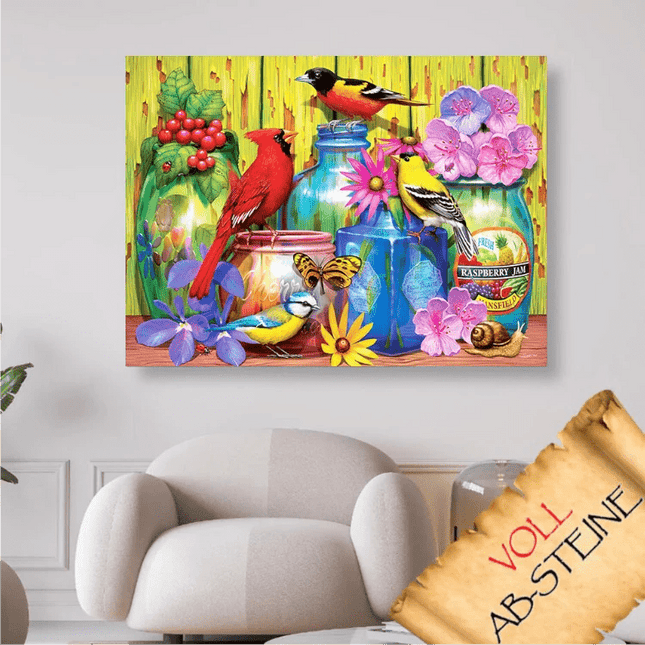 Bunte Vogelwelt und Blumen - Voll AB 5D DIY Diamond Painting