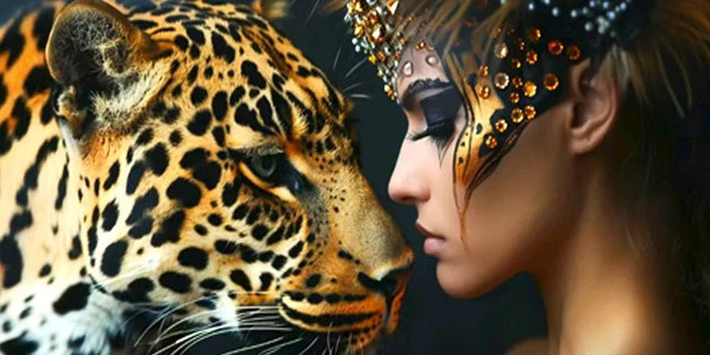 Der Leopard und die Frau - 5D DIY Diamond Painting