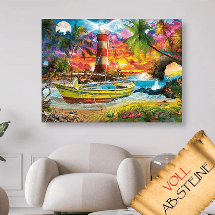Der Leuchtturm und das Boot - Voll AB 5D DIY Diamond Painting