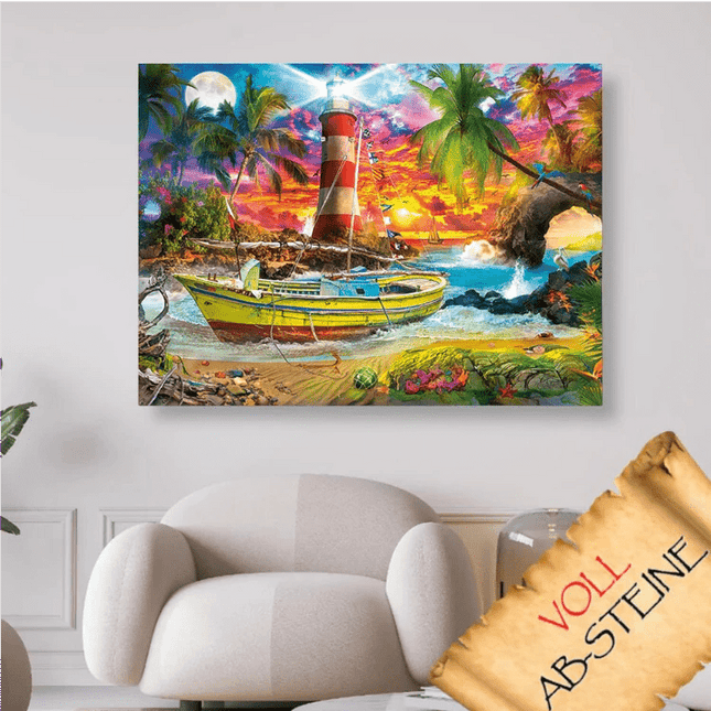 Der Leuchtturm und das Boot - Voll AB 5D DIY Diamond Painting