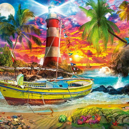 Der Leuchtturm und das Boot - Voll AB 5D DIY Diamond Painting