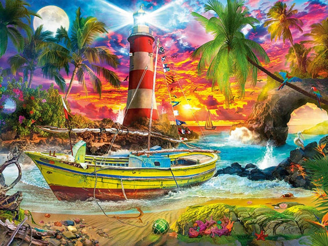 Der Leuchtturm und das Boot - Voll AB 5D DIY Diamond Painting