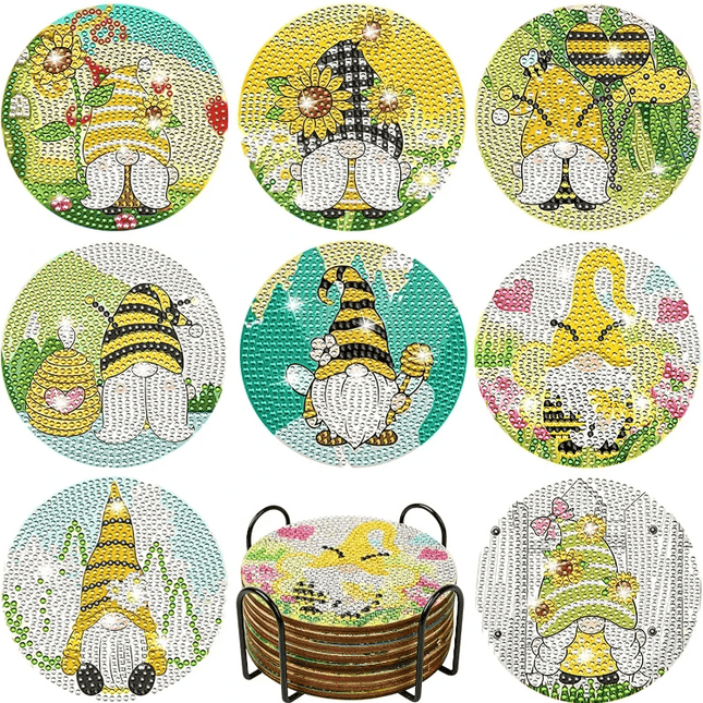 Diamond Painting Untersetzer Gartenzwerge 8er Set DIY Bastelset