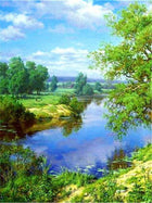 Ein Sommertag mit Bäumen und Fluss zum entspannen - 5D DIY Diamond Painting