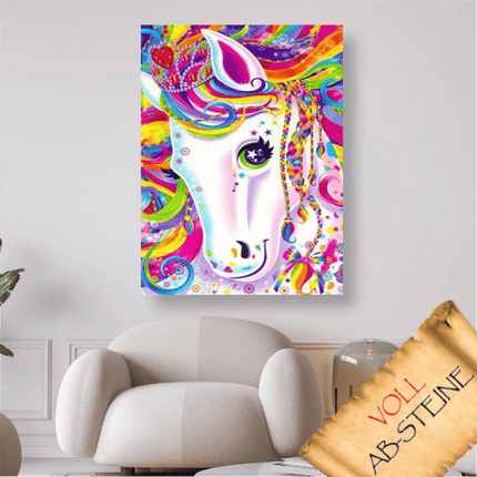 Einhorn mit bunter abstrakter Mähne - Voll AB 5D DIY Diamond Painting