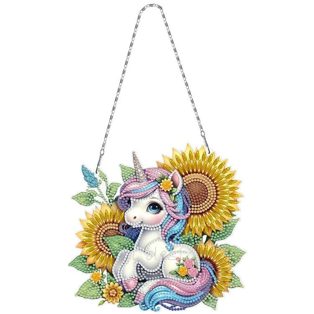 Einhorn mit Sonnenblumen LED Aufhänger - Diamond Painting