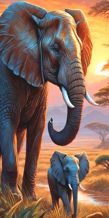 Elefant mit Jungtier - 5D DIY Diamond Painting
