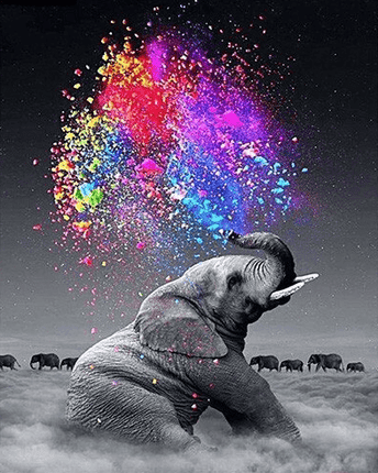 Elefant schwarz weiss mit buntem Farbenspiel - 5D DIY Diamond Painting