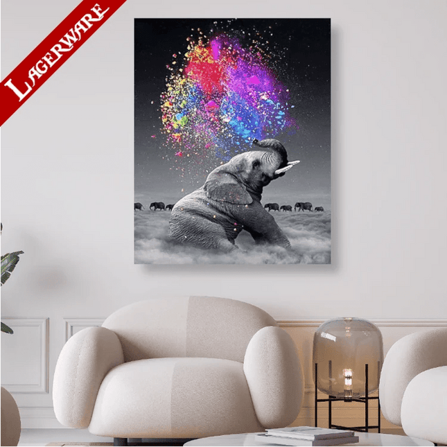 Elefant schwarz weiss mit buntem Farbenspiel LA - 5D DIY Diamond Painting